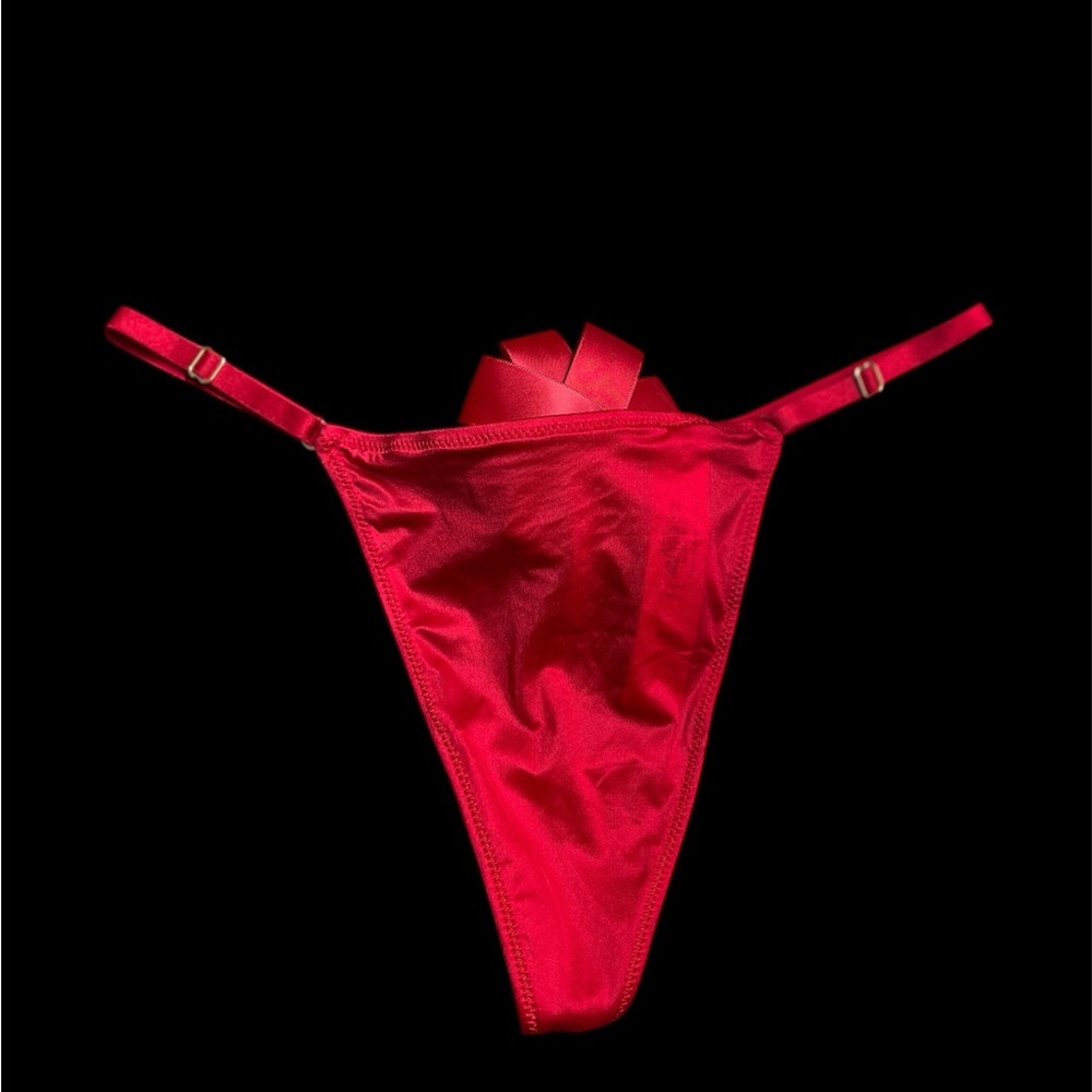 1 Victoria's Secret Red Satin Thong Bikini Bottom with bow in the back Sz XL